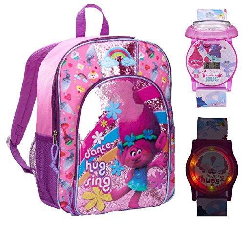 0650045965415 - DREAMWORKS TROLLS 16 BACKPACK WITH FLASHING LIGHT UP WATCH - KIDS