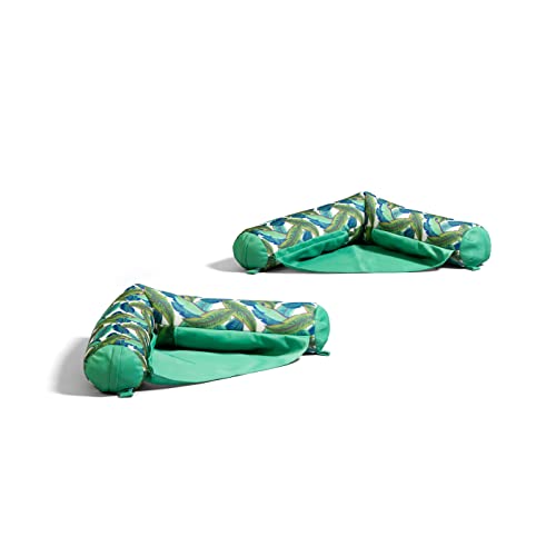 0650231017768 - BIG JOE NOODLE SLING NO INFLATION NEEDED POOL SEAT WITH ARMRESTS, 2 PACK, GREEN TROPICAL PALM DOUBLE SIDED MESH, 3FT
