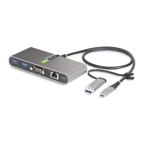 0065030899284 - STARTECH.COM 2-PORT USB-C HUB WITH GB ETHERNET AND RS232 FTDI SERIAL, ATTACHED USB-C TO USB-A DONGLE, 100W PD PASS-THROUGH, 2X USB-A 5GBPS
