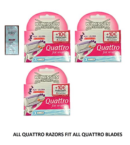 0650348938932 - WILKINSON BY SCHICK QUATTRO FOR WOMEN REFILL BLADE CARTRIDGES, 9 COUNT (3 PACKS