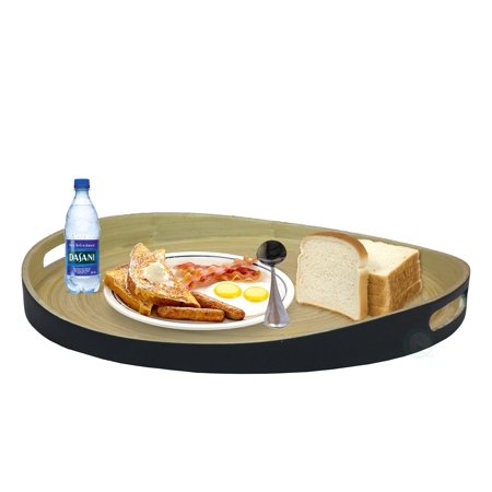0651355032477 - BASICWISE LARGE ROUND BAMBOO SERVING TRAY, 16 DIA BREAKFAST TRAY