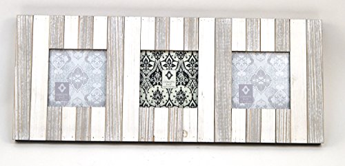 0651961004646 - CONCEPTS WHITE AND GREY WOOD STRIPED COLLAGE PICTURE FRAME WITH 3 5X5 PICTURE SLOTS