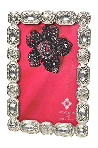 0651961008514 - CONCEPTS METAL PICTURE FRAME WITH SILVER FRAME PLACED WITH JEWELS AND DIAMONDS 4X6