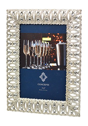 0651961008620 - CONCEPT SILVER METAL PICTURE FRAME WITH CAT EYE JEWELS 4X6