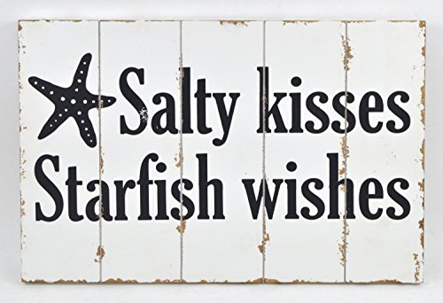 0651961017318 - CONCEPTS COSTAL WHITE WALL PLAQUE SALTY KISSES STARFISH WISHES 12X18