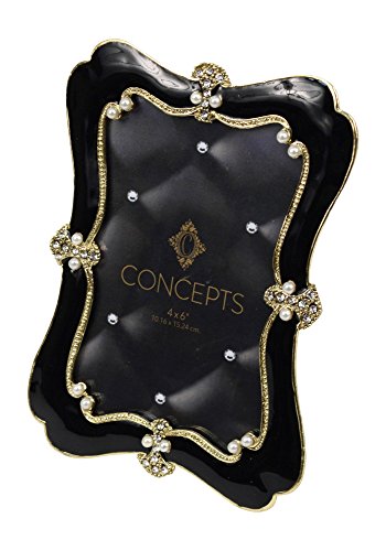 0651961388975 - CONCEPTS BLACK ENAMEL METAL PICTURE FRAME WITH PEARLS AND JEWELS 4X6