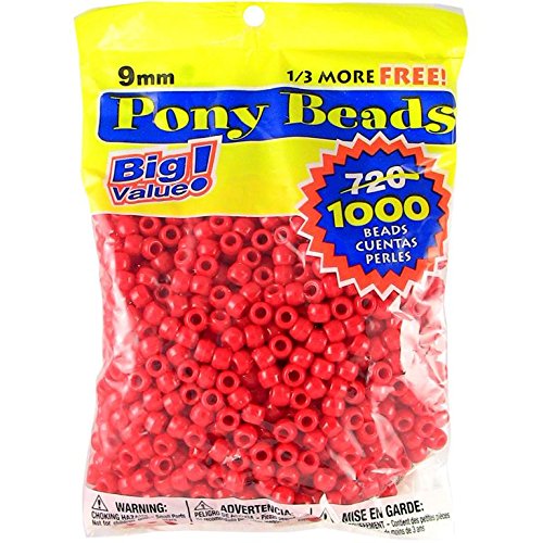 0652695185502 - DARICE 06121-2-01 1000 COUNT PONY BEADS, 9MM, OPAQUE RED