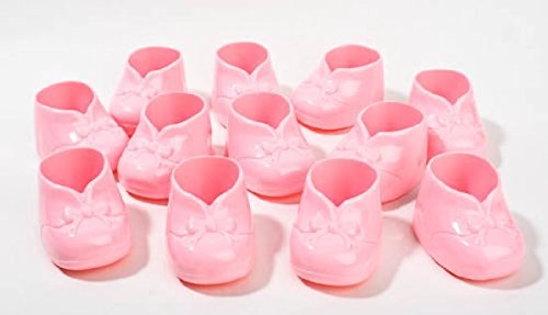 0652695611117 - 18 PINK PLASTIC BABY BOOTIES GIRL SHOWER FAVORS CAKE DECORATIONS
