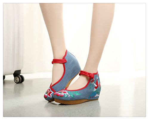 0652880035773 - NEW BEAUTIFUL WOMAN SPRING EMBROIDERED SHOES HIGH HEELED SHOES OLD BEIJING DENIM BLUE 39