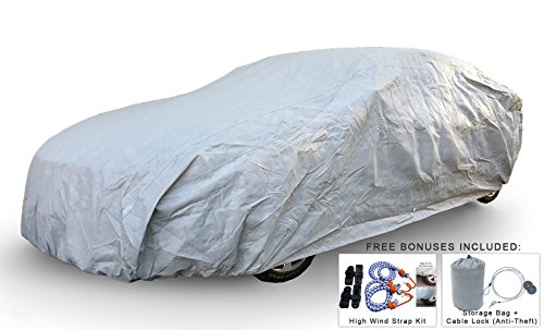 0653020733528 - WEATHERPROOF CAR COVER FOR MAZDA MIATA MX-5 (RF) 2016-2017 - 5L OUTDOOR & INDOOR - PROTECT FROM RAIN, SNOW, HAIL, UV RAYS, SUN - FLEECE LINING - ANTI-THEFT CABLE LOCK, BAG & WIND STRAPS