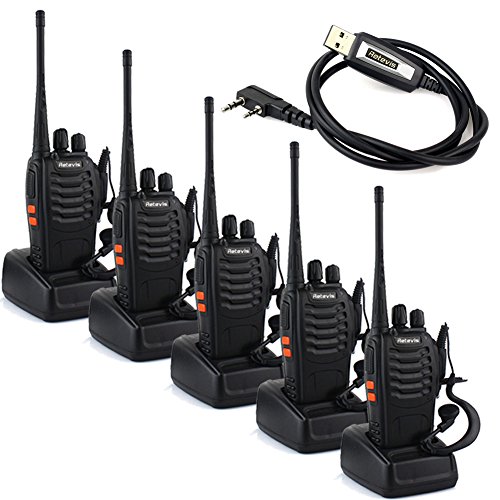 0653312776226 - RETEVIS H-777 2 WAY RADIO WALKIE TALKIE UHF 400-470MHZ 3W 16CH SINGLE BAND WITH EARPIECE HAND HELD MOBILE AMATEUR RADIO HAM RADIO BLACK (5 PACK) AND USB PROGRAMMING CABLE