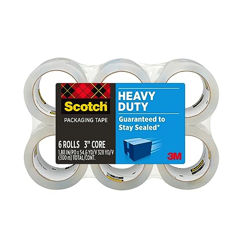0653459095259 - SCOTCH HEAVY DUTY PACKAGING TAPE, 1.88 X 54.6 YD, DESIGNED FOR PACKING, SHIPPING AND MAILING, STRONG SEAL ON ALL BOX TYPES, 3 CORE, CLEAR, 6 ROLLS (3850-6)