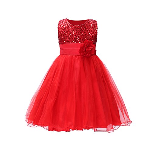 0653476747766 - FLOWER GIRL'S SEQUINS FLORAL SUMMER DRESSES SIZE FOR 2-11 YEARS (US SIZE 3T（FOR AGE 2.5T-3.5T）, RED)