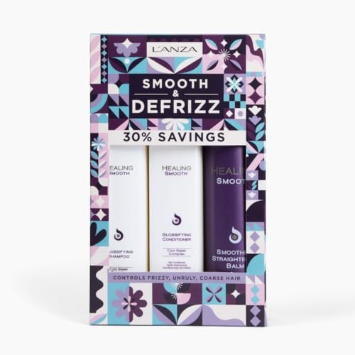 0654050912631 - LANZA HEALING SMOOTH HOLIDAY GIFT SET TRIO, GLOSSIFYING SHAMPOO, CONDITIONER & SMOOTHER STRAIGHTENING BALM LEAVE-IN CONDITIONER HAIR SERUM, ANTI FRIZZ HAIR CARE IN GIFT BOX (10.1/8.5/8.5 FL OZ)