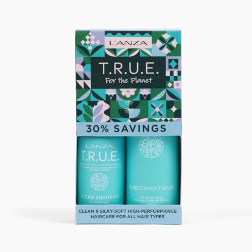 0654050912693 - LANZA TRUE HOLIDAY GIFT SET DUO, CLEAN SHAMPOO & PURE CONDITIONER, ANTI FRIZZ, FRAGRANCE FREE, COLOR SAFE, VEGAN & CRUELTY FREE, SILICONE FREE HAIR CARE, IN GIFT BOX (2/8 FL OZ)