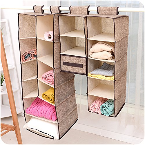 0654070194840 - ZHUORUIHOME HANGING CLOTHES STORAGE BOX (5 SHELVING UNITS) FRIENDLY CLOSET CUBBY,PRINTING TAPE MACHINE SWEATER & HANDBAG ORGANIZER - KEEP YOUR WARDROBE CLEAN & TIDY. EASY MOUNT
