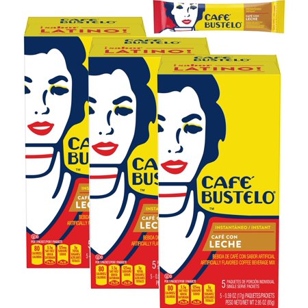 0654114776445 - CAFE CON LECHE INSTANT COFFEE BY BUSTELO, 5 PACKETS PER BOX (PACK OF 3)