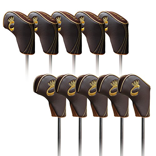 6543103533951 - HIGH QUALITY THICK SYNTHETIC LEATHER BROWN GOLF IRON HEAD COVERS SET HEADCOVER FIT ALL BRANDS TITLEIST, CALLAWAY, PING, TAYLORMADE, COBRA, NIKE, ETC.