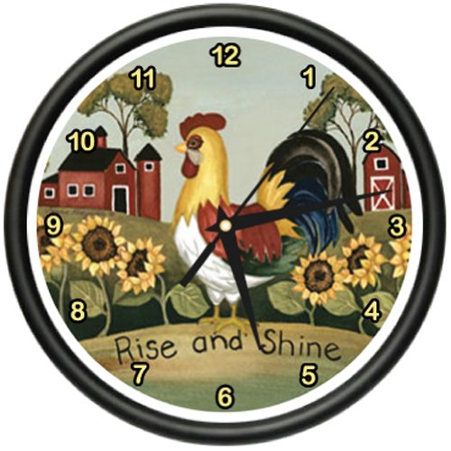 0654367301753 - ROOSTER WALL CLOCK FARMER KITCHEN HOME DÉCOR RISE AND SHINE