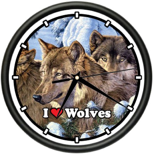 0654367302361 - WOLVES WALL CLOCK WOLF HOME CABIN DECOR ARTWORK GIFT