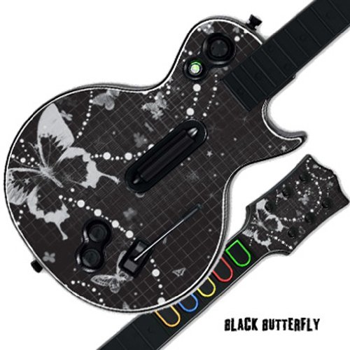 0654367307540 - MIGHTYSKINS PROTECTIVE SKIN DECAL COVER STICKER FOR GUITAR HERO 3 III PS3 XBOX 360 LES PAUL - BLACK BUTTERFLY