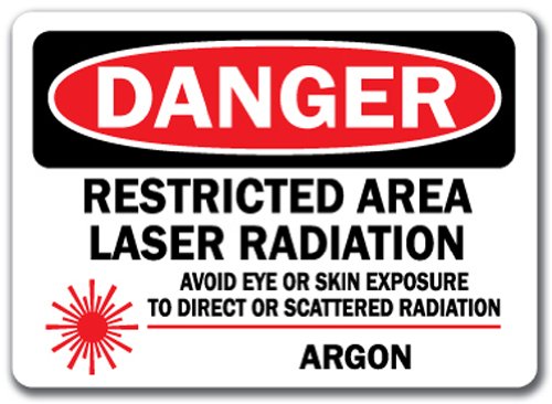 0654367355435 - DANGER SIGN - RESTRICTED AREA LASER RADIATION AVOID EYE OR SKIN EXPOSURE TO DIRECT OR SCATTERED RADIATION ARGON WITH GRAPHIC - 10 X 14 OSHA SAFETY SIGN