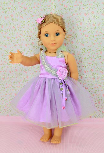 0654367823750 - ** RUBY ROSE ** LAVENDER DREAM - SATIN & LACE PARTY DRESS & ROSE HAIRPIN~ FITS 18 AMERICAN GIRL DOLLS