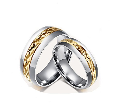6546384543794 - THE NEW GOLD PLATED TITANIUM STEEL COUPLE RINGS ENGAGEMENT RINGS FOR MEN AND WOMEN CR-007 (WOMEN, 6)