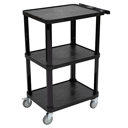 0655059251141 - PEARINGTON 3-TIER COMPACT MULTI-PURPOSE PLASTIC UTILITY CART WITH LOCKABLE WHEELS UP TO 300LBS, BLACK