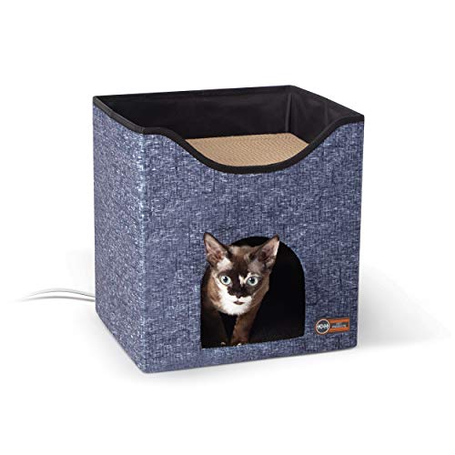 0655199636204 - K&H PET PRODUCTS THERMO-KITTY PLAYHOUSE HEATED CAT HOUSE & CAT SCRATCHER CLASSY NAVY 12 X 14 INCHES