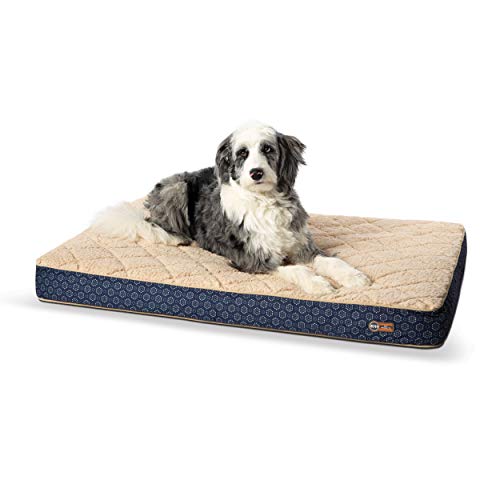 0655199636471 - K&H PET PRODUCTS QUILT-TOP SUPERIOR ORTHOPEDIC BED NAVY/GEO FLOWER LARGE 35 X 46 INCHES