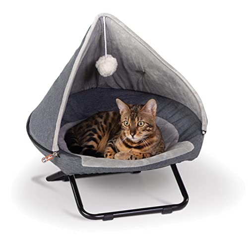 0655199637416 - K&H PET PRODUCTS HOODED ELEVATED COZY COT GRAY SMALL 19 INCHES