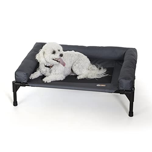 0655199637737 - K&H PET PRODUCTS ORIGINAL BOLSTER PET COT ELEVATED PET BED WITH REMOVABLE BOLSTERS CHARCOAL/BLACK MESH MEDIUM 25 X 32 X 7 INCHES