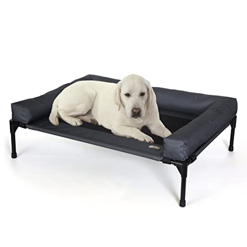 0655199637744 - K&H PET PRODUCTS ORIGINAL BOLSTER PET COT ELEVATED PET BED WITH REMOVABLE BOLSTERS CHARCOAL/BLACK MESH LARGE 30 X 42 X 7 INCHES