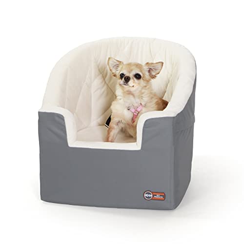 0655199637829 - K&H PET PRODUCTS BUCKET BOOSTER PET SEAT - DOG BOOSTER SEAT CAR SEAT FOR DOGS & CATS COLLAPSIBLE SMALL GRAY/CREAM