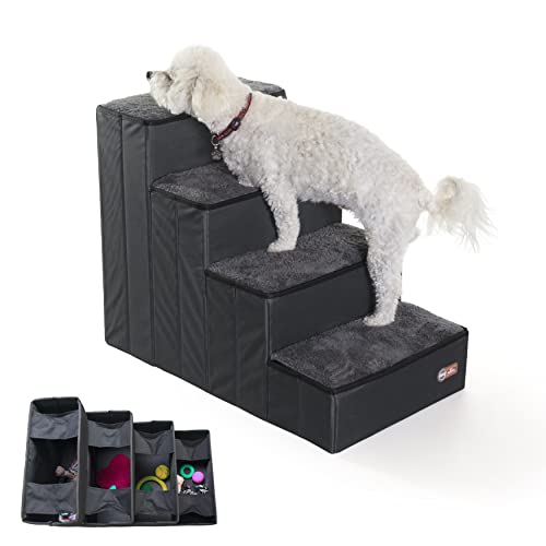 0655199637898 - K&H PET PRODUCTS FOLDABLE PET STAIR STEPS WITH STORAGE FOR DOGS AND CATS CHARCOAL/GRAY 4 STAIR