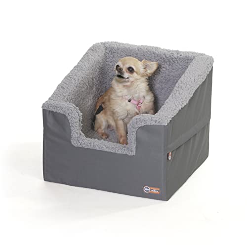 0655199637904 - K&H PET PRODUCTS RECTANGLE BUCKET BOOSTER PET SEAT - DOG BOOSTER SEAT CAR SEAT FOR DOGS & CATS COLLAPSIBLE RECTANGLE GRAY/GRAY SMALL
