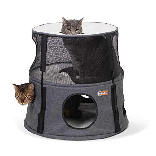 0655199638031 - K&H PET PRODUCTS CAT TOWER TREE CONDO FOR INDOOR CATS, MODERN CUTE CAT HAMMOCK BED, KITTEN & ADULT HOUSE ACTIVITY CENTER PLAYGROUND TREE CAVE LARGE COZY HIDEAWAY - 2 LEVEL GRAY 22 X 20