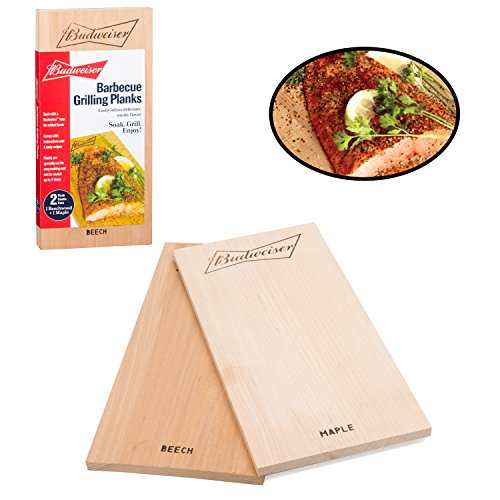 0656103020812 - BUDWEISER GRILLING PLANKS- SET OF 2 BARBECUE, BBQ GRILL PLANKS - INFUSE SMOKY MAPLE AND BEECHWOOD FLAVOR