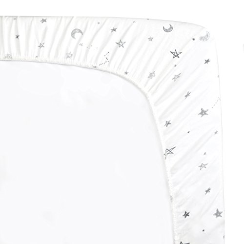 0656173355449 - AMERICAN BABY COMPANY KNIT FITTED PORTABLE/MINI-CRIB SHEET, STARS AND MOON