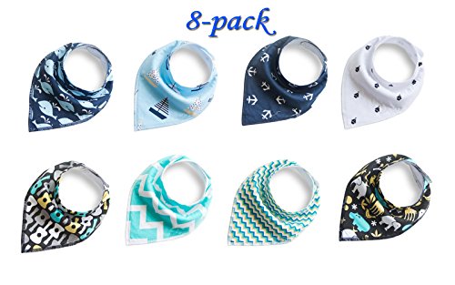 100% Cotton Bandana Baby Bibs 8 Pack Gift Set For Boys & Girls Absorbent Washable Comfortable and Adjustable Neckerchief Baby Bandana Drool Bibs for Drooling and Teething BC084 