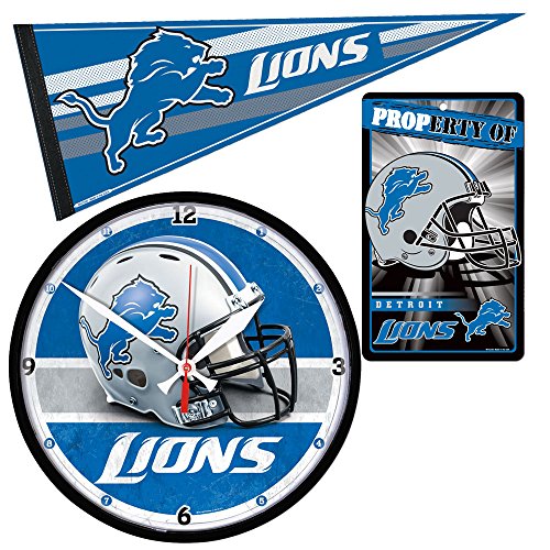 0656727563412 - DETROIT LIONS NFL ULTIMATE CLOCK, PENNANT AND WALL SIGN GIFT SET