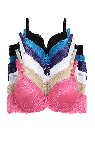 0656727780611 - WOMEN'S ALL-OVER LACE BRA BY BELLINI UNDERWIRE SUPPORT - ASSORTED COLORS 6-PACK