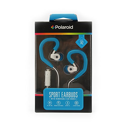 0656727785715 - POLAROID SPORT EARBUDS WITH REMOVABLE EAR HOOKS ( BLUE )