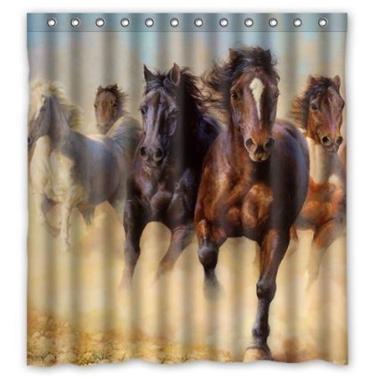 0656744573234 - HORSE PATTERN POLYESTER FABRIC SHOWER CURTAIN WATER RESISTANT SHOWER CURTAINS SHOWER RINGS INCLUDED 66 X 72