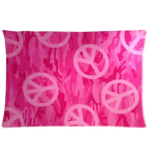 0656755431806 - GENERIC CUSTOM HOT PINK PEACE SIGN PRINTED ZIPPERED PILLOWCASE CUSHION CASE 20*30(ONE SIDE)