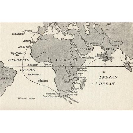 0656973429746 - SKETCH MAP ILLUSTRATING VASCO DA GAMAS VOYAGES. THE DOTTED LINE INDICATES THE FIRST VOYAGE TO INDIA IN 1497 FROM THE GREAT EXPLORERS COLUMBUS & VASCO DA GAMA POSTER PRINT, 36 X 24 - LARGE