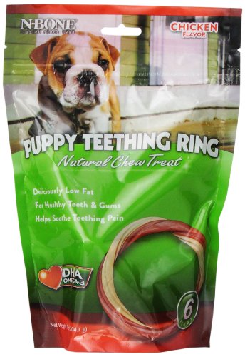 0657546112157 - N-BONE PUPPY TEETHING RING - CHICKEN FLAVOR: 6 PACK #112157 - DENTAL DOG TREATS