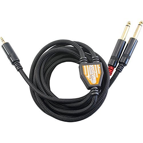 0657559686836 - PROFESSIONAL AUDIO CABLE VOYZ NYLON 1/8 (3.5MM) TRS TO DUAL 1/4 INCH TS MALE MONO VZ-N266-12FT