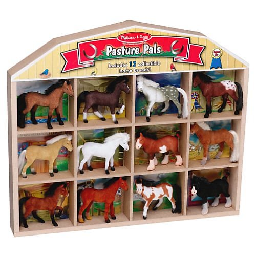 0658106630463 - MELISSA DOUG FLOCKED PASTURE PALS - 12-PIECE COLLECTIBLE HORSE BREEDS WITH STABLE BOX